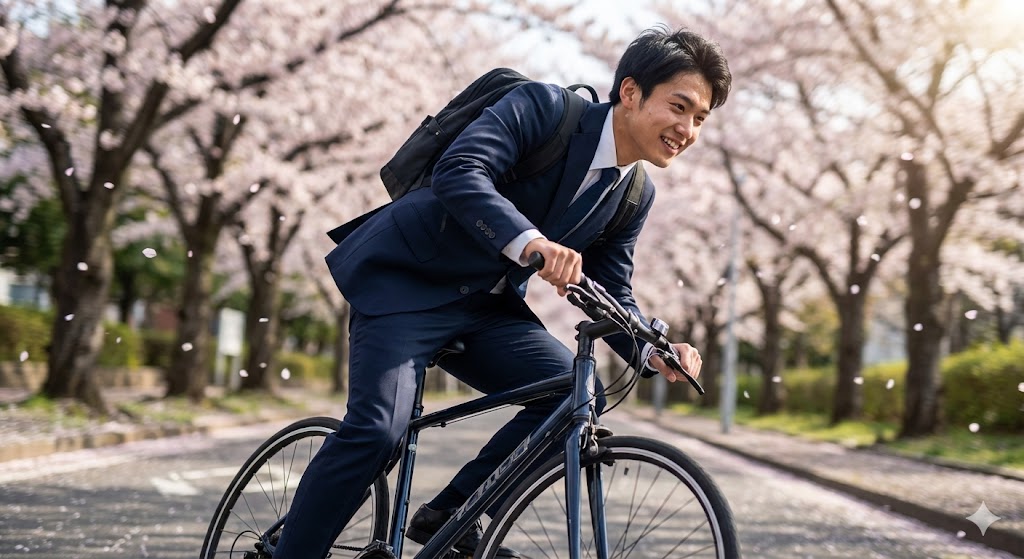 自転車通学でも快適なTRABEST生地のストレッチ性