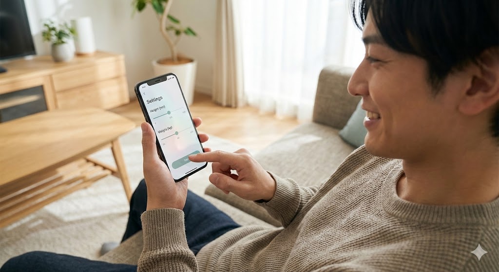 スマホで簡単にオーダースーツを注文する大学生